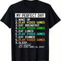 Men'S Retro Loose Gaming T-Shirt | 80s/90s Video Game Design, Artistic Text and 8-Bit Number List (My Perfect Day) - Pure Casual Gamer T-Shirt, Crew Neck, Short Sleeve, All-Season Wear, Machine Washable Black Top