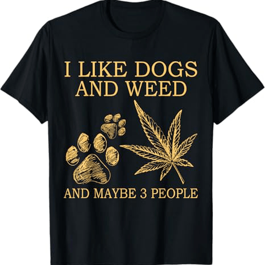 1pc of Men'S T-Shirt Featuring a Bold Yellow Print That Says "I Enjoy Dogs, Cannabis, And Perhaps Three Individuals". Made from 100% with a Weight of 220Gsm, It Has a Regular Fit And Round Neck, Crafted from Stretch Fabric Suitable for All Seasons.