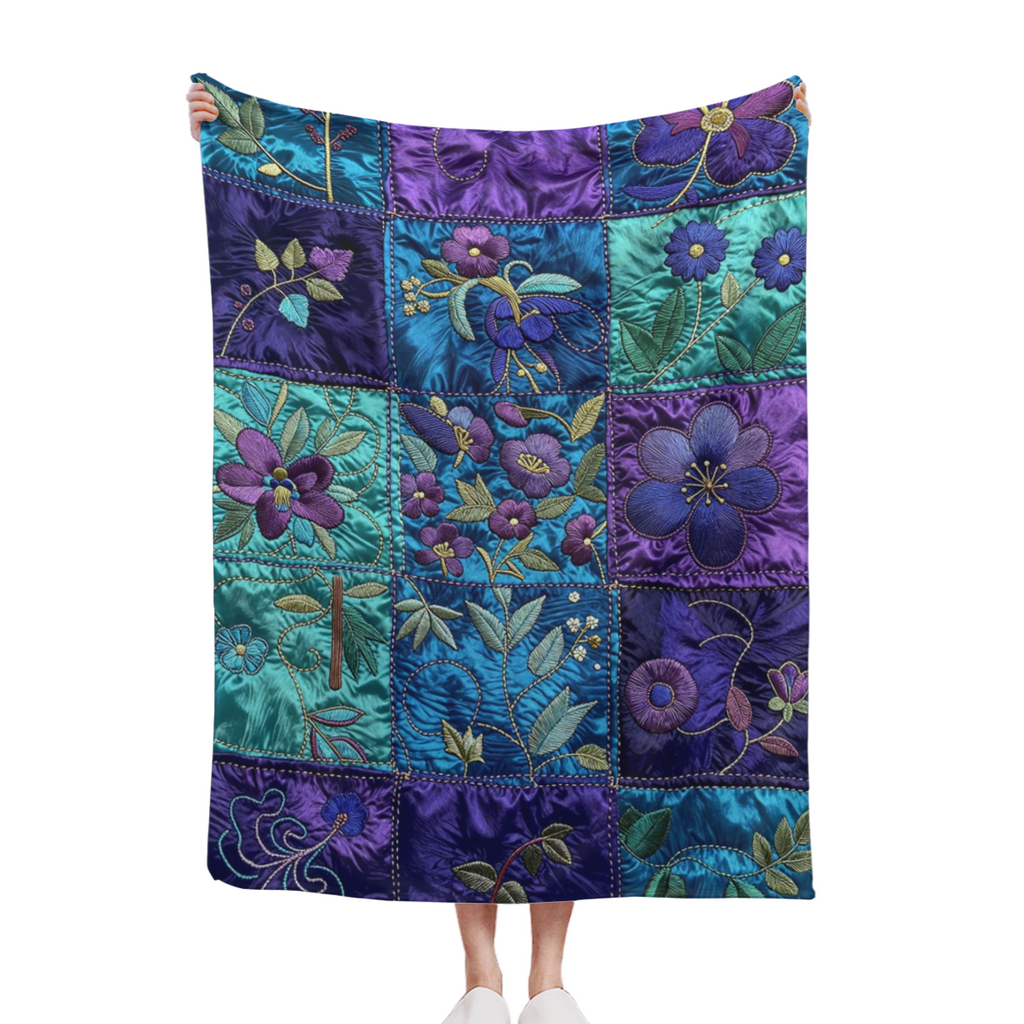 1pc Soft Warm Lightweight Flannel Patchwork Blanket - Purple Floral & Checkered Bedspread Suitable for Sofa Bed Travel Camping Throw, All-Season Bed Cover, Contemporary Bedding Accessory for,, Cozy Be