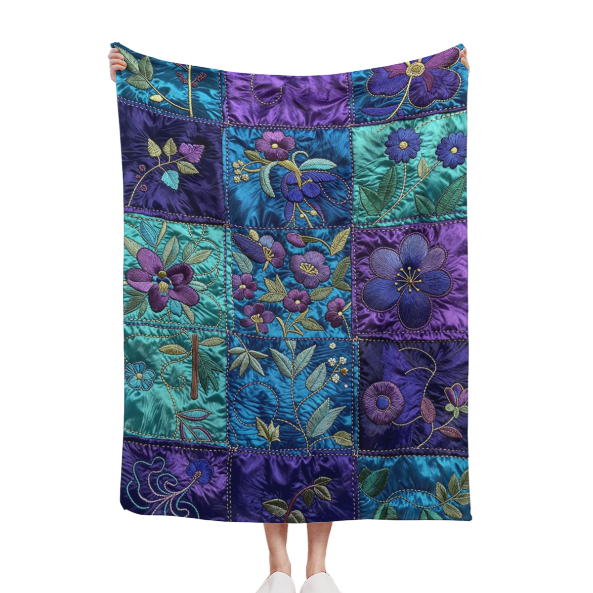 1pc Soft Warm Lightweight Flannel Patchwork Blanket - Purple Floral & Checkered Bedspread Suitable for Sofa Bed Travel Camping Throw, All-Season Bed Cover, Contemporary Bedding Accessory for,, Cozy Be