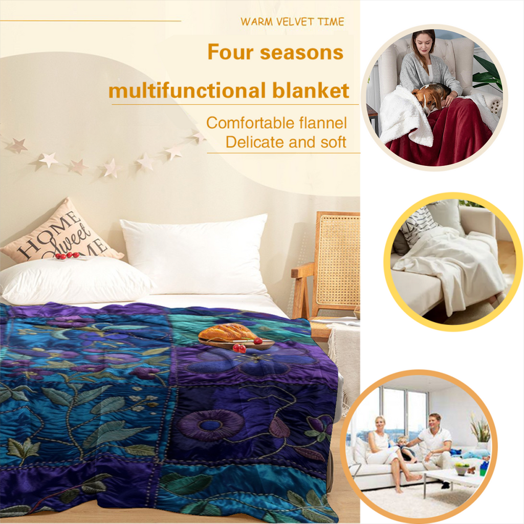 1pc Soft Warm Lightweight Flannel Patchwork Blanket - Purple Floral & Checkered Bedspread Suitable for Sofa Bed Travel Camping Throw, All-Season Bed Cover, Contemporary Bedding Accessory for,, Cozy Be