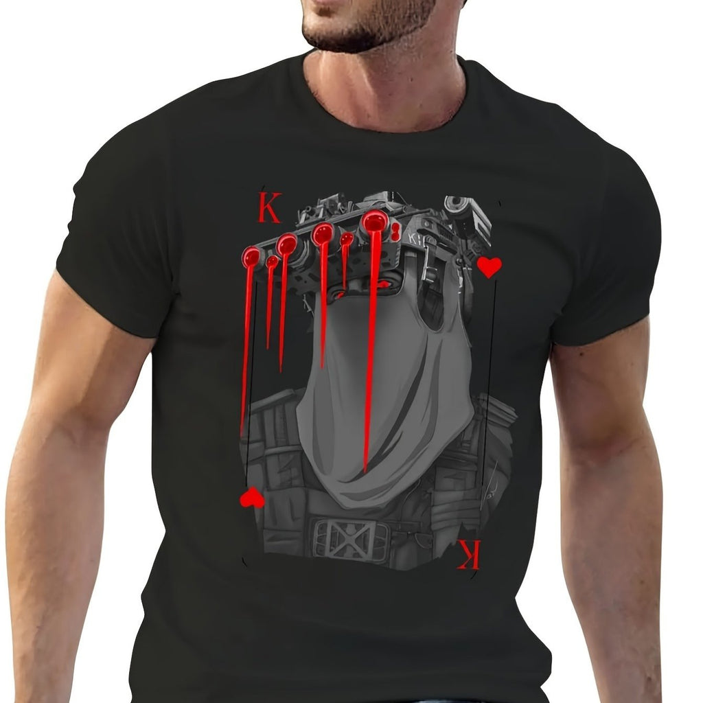 King of Hearts T-Shirt Quick Drying | Mens Big And Tall 220G T Shirts, Crew Neck, All-season, Casual Style with Print Pattern