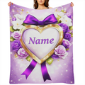 1pc CozyCraft Customizable Purple Heart Floral Design Flannel Throw Blanket - Contemporary Knit Polyester All Seasons Digital Print 200-250gsm for Sofa Bed Travel Camping