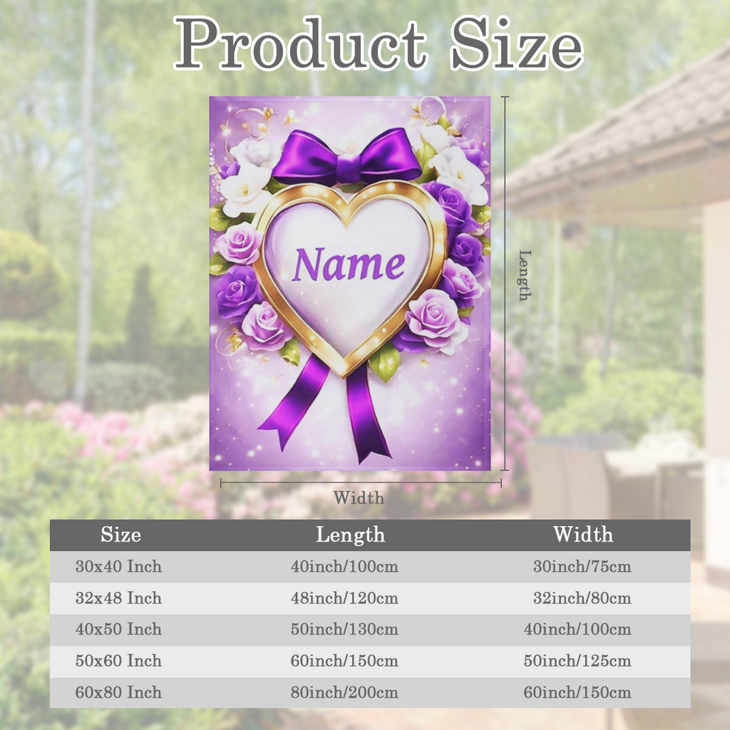 1pc CozyCraft Customizable Purple Heart Floral Design Flannel Throw Blanket - Contemporary Knit Polyester All Seasons Digital Print 200-250gsm for Sofa Bed Travel Camping