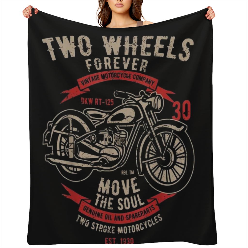 1pc Vintage Motorcycle Flannel Throw Blanket - Glam Style, Red, Polyester, Non- Woven, All- Season, Anime- Inspired with Inspiring Quote, Multi- Use for Nap & Throw, Ideal Birthday Gift