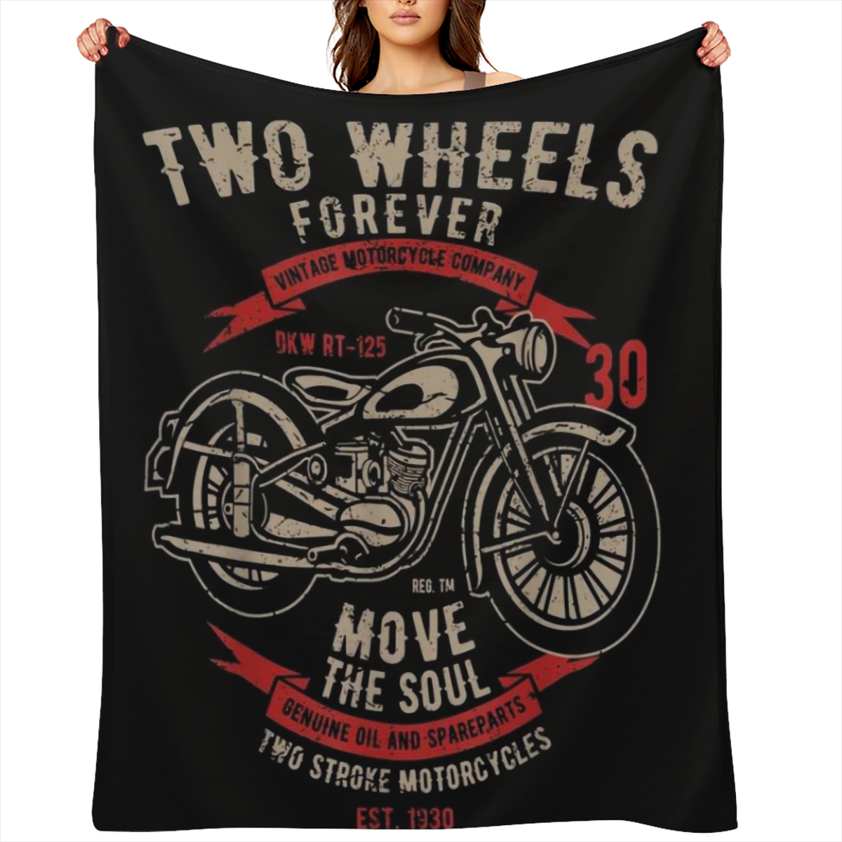 1pc Vintage Motorcycle Flannel Throw Blanket - Glam Style, Red, Polyester, Non- Woven, All- Season, Anime- Inspired with Inspiring Quote, Multi- Use for Nap & Throw, Ideal Birthday Gift