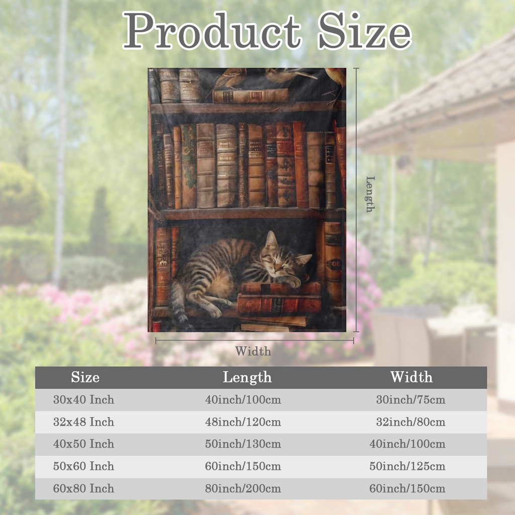 Cozy vintage book and cat print shawl blanket - soft plush flannel, perfect for book lovers and readers, ideal for birthdays and Christmas, perfect for beds, sofas and chairs, all year round