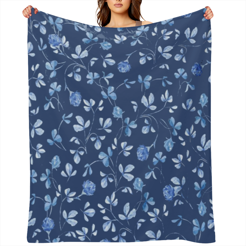 Blue Throw Blanket, Navy Blue Floral Flowers Throw Blanket, Decorative Soft Cozy Flannel Blanket for Home Bed Sofa Couch Chair