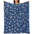 Blue Throw Blanket, Navy Blue Floral Flowers Throw Blanket, Decorative Soft Cozy Flannel Blanket for Home Bed Sofa Couch Chair