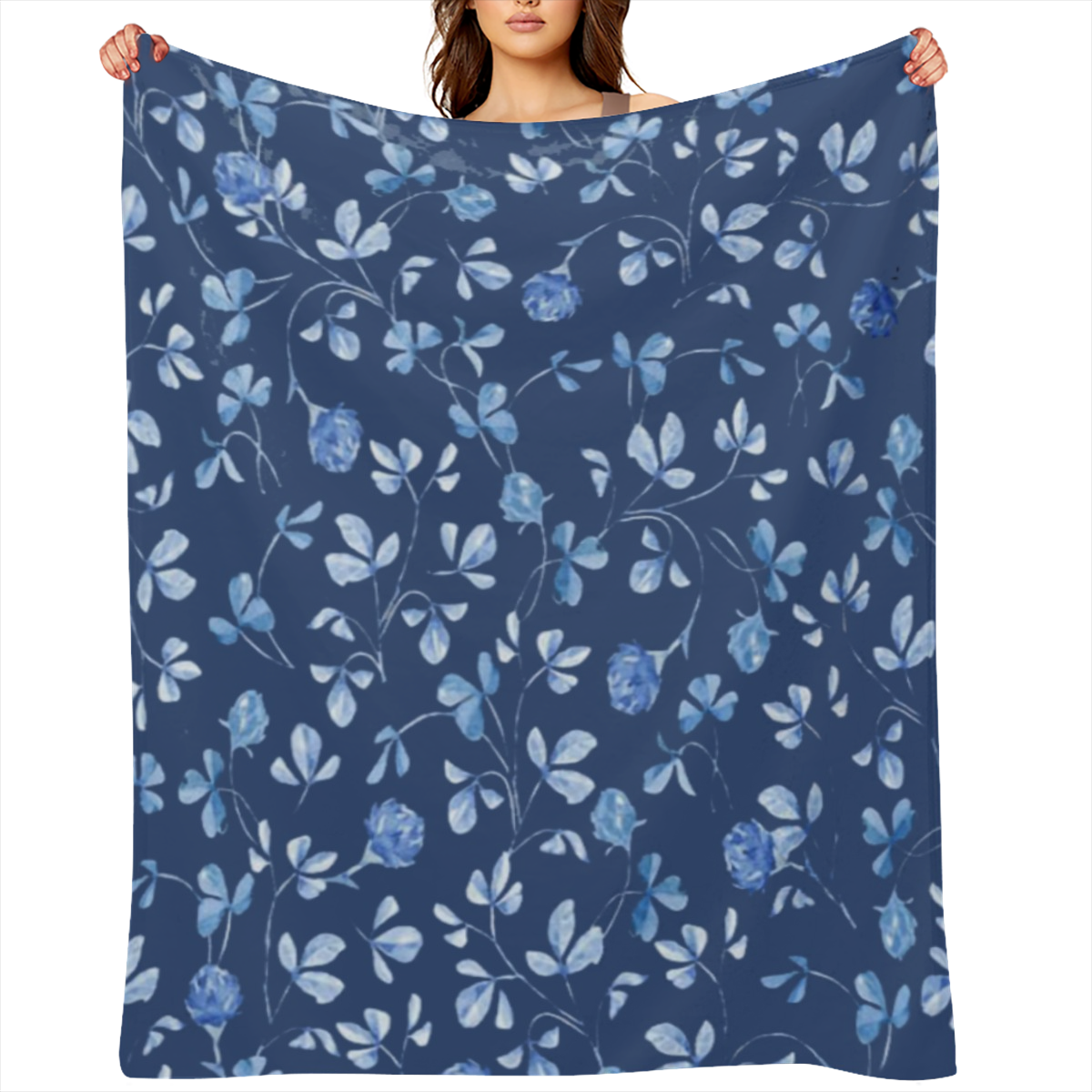 Blue Throw Blanket, Navy Blue Floral Flowers Throw Blanket, Decorative Soft Cozy Flannel Blanket for Home Bed Sofa Couch Chair