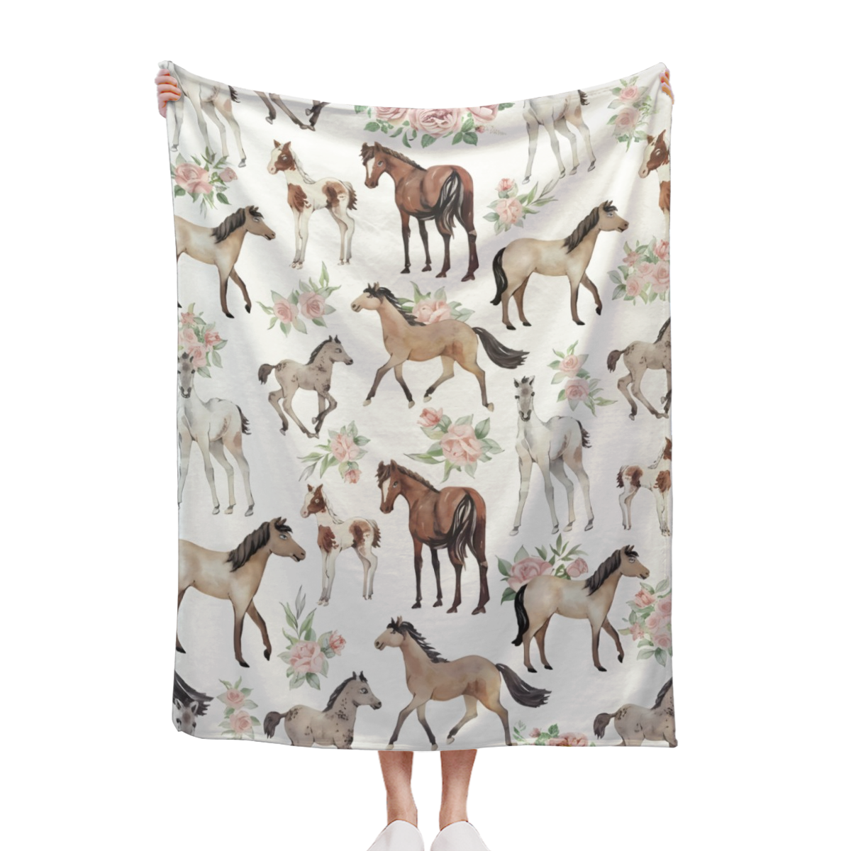 Horse Rose Throw Blanket For Women Men Flowers Blanket Gifts For Adults Cute Horses Lightweight Blanket 60X80 Inches For Bed All Season, Soft And Comfortable Flannel Blanket