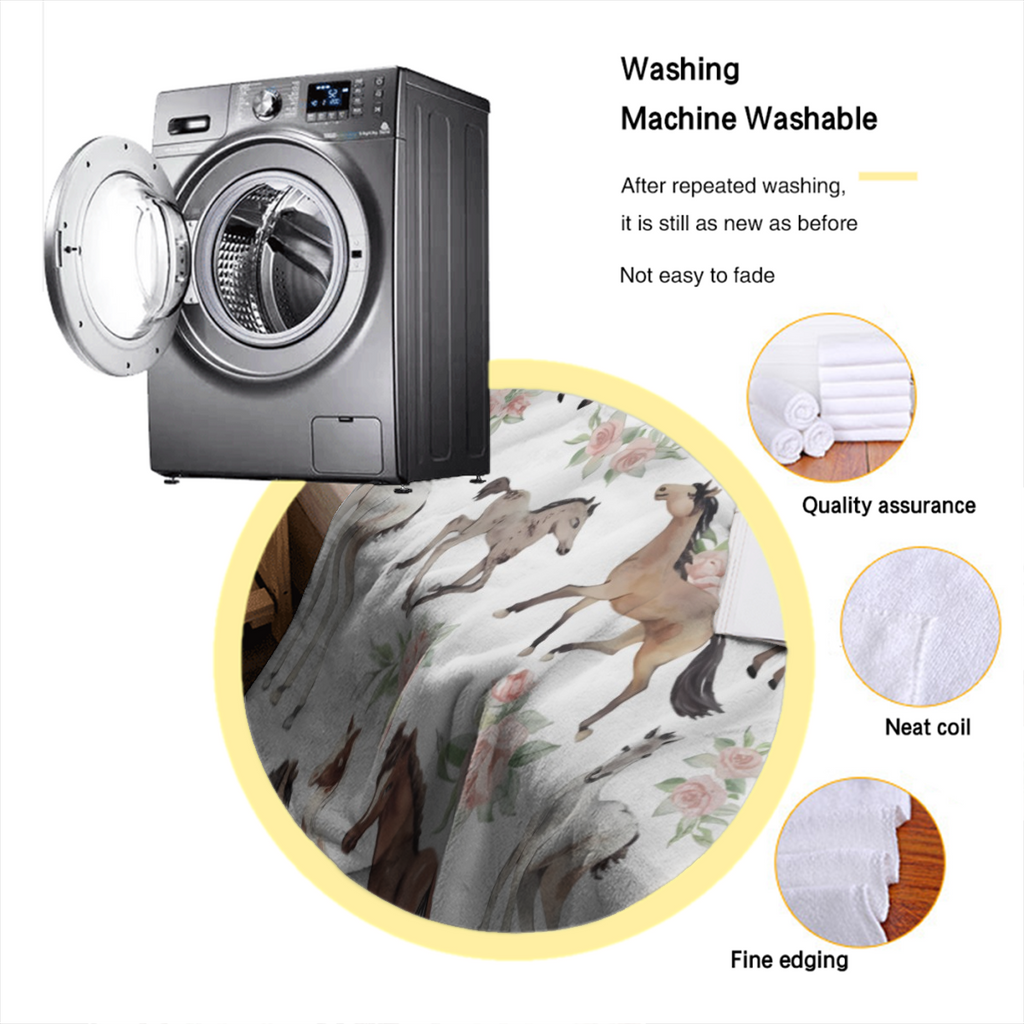 Horse Rose Throw Blanket For Women Men Flowers Blanket Gifts For Adults Cute Horses Lightweight Blanket 60X80 Inches For Bed All Season, Soft And Comfortable Flannel Blanket