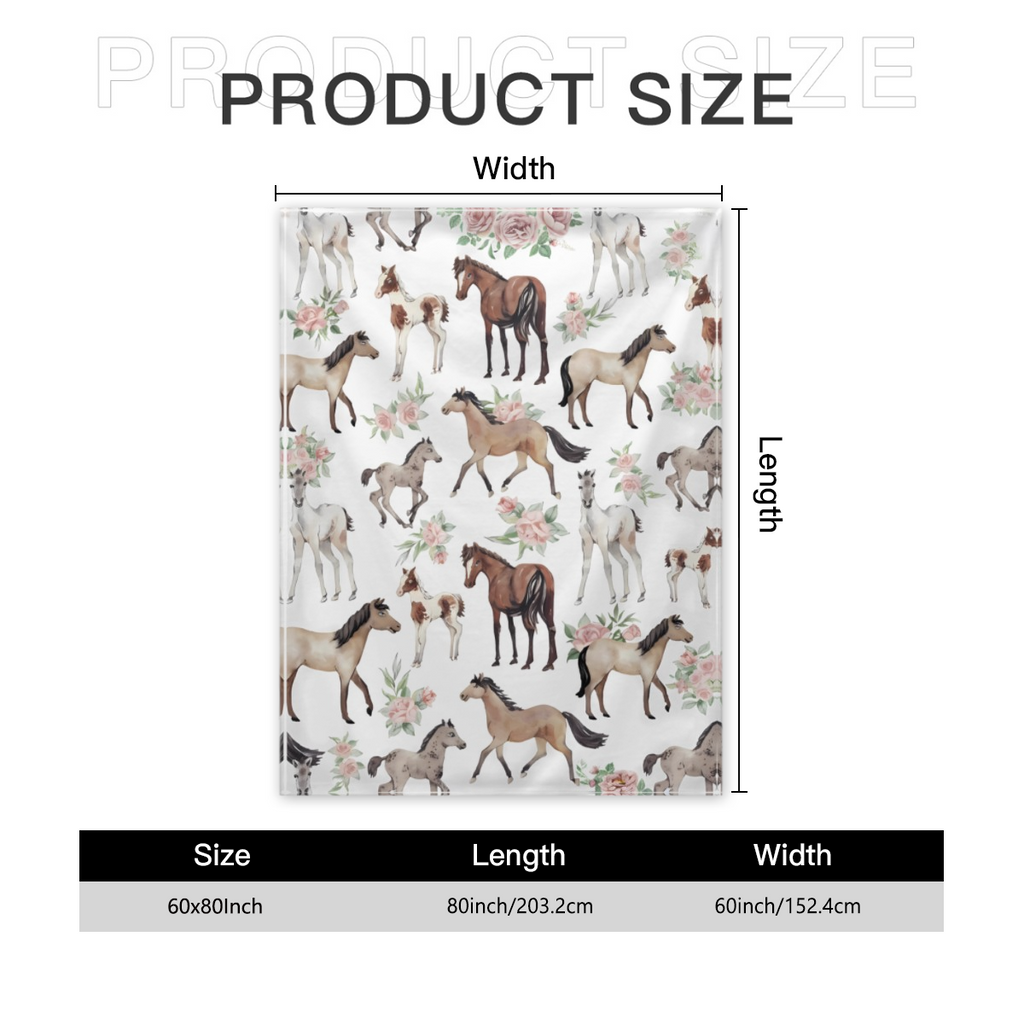 Horse Rose Throw Blanket For Women Men Flowers Blanket Gifts For Adults Cute Horses Lightweight Blanket 60X80 Inches For Bed All Season, Soft And Comfortable Flannel Blanket