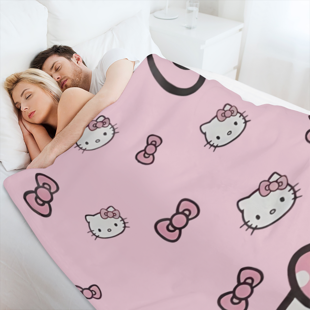 For Hello Kitty Cozy Throw Blanket Soft Polyester, AllSeason Boho Chic Cartoon Design, Perfect for Office Naps Home Decor, 253gsm, Ideal Gift for Cat Lovers
