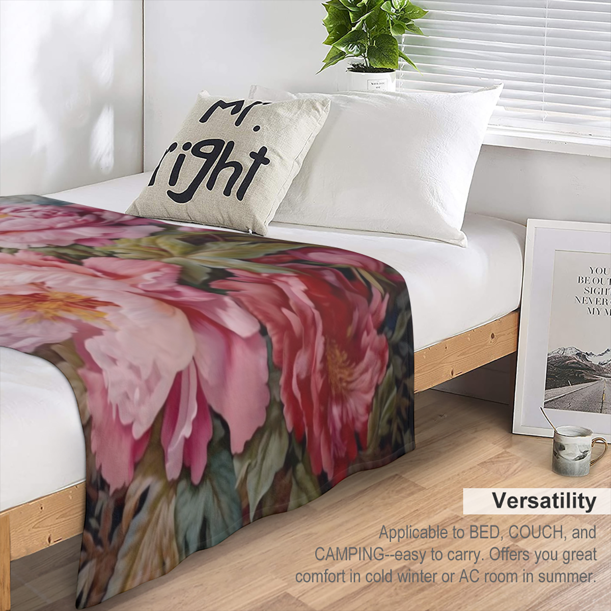 Gorgeous Style Floral Blanket - All-Season Anti-Stain Polyester Knitted Bedding with Floral Patterns - Multi-Purpose Soft and Comfortable Sofa Decorative Cover with Unique Decorative Features