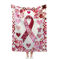 A Blanket Themed with a Pink Ribbon for Breast Cancer Awareness - Cozy, Warm, And Adaptable for Use on Sofas, in Offices, on Beds, During Camping, And While Traveling Throughout The Year. It Offers Ho