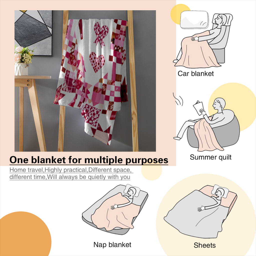 A Blanket Themed with a Pink Ribbon for Breast Cancer Awareness - Cozy, Warm, And Adaptable for Use on Sofas, in Offices, on Beds, During Camping, And While Traveling Throughout The Year. It Offers Ho