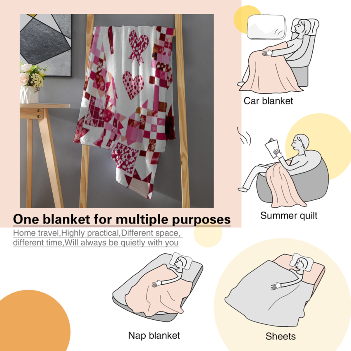 A Blanket Themed with a Pink Ribbon for Breast Cancer Awareness - Cozy, Warm, And Adaptable for Use on Sofas, in Offices, on Beds, During Camping, And While Traveling Throughout The Year. It Offers Ho