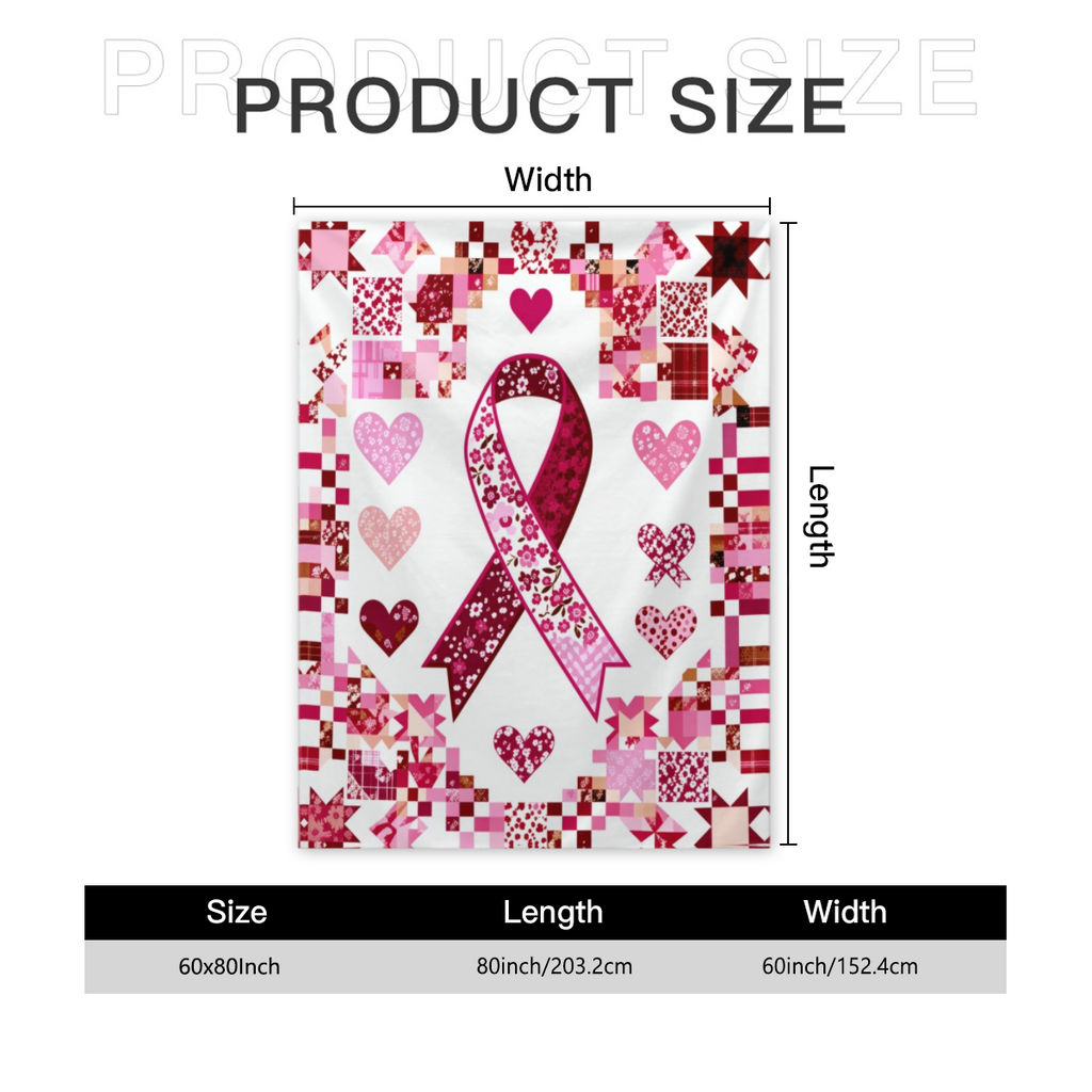 A Blanket Themed with a Pink Ribbon for Breast Cancer Awareness - Cozy, Warm, And Adaptable for Use on Sofas, in Offices, on Beds, During Camping, And While Traveling Throughout The Year. It Offers Ho