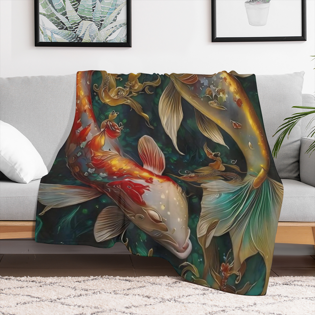 1 piece of Chinese koi soft blanket sofa comfortable and warm office and travel a must- have for family travel the best choice for sending friends