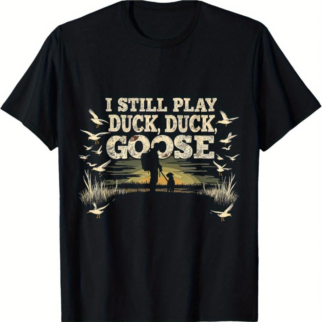 Kuiu Sitka Drake Dux Men's Waterfowl Hunting T-Shirt - Black Duck Camo with "I Still Play Duck Duck Goose" Graphic, Regular-Fit Short Sleeve, Machine Washable Outdoor Apparel, Wildlife Enthusiast Gear, Waterfowl Themed, Comfortable Fit, Allseason Fabric