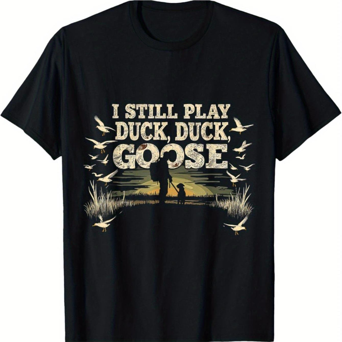 Kuiu Sitka Drake Dux Men's Waterfowl Hunting T-Shirt - Black Duck Camo with "I Still Play Duck Duck Goose" Graphic, Regular-Fit Short Sleeve, Machine Washable Outdoor Apparel, Wildlife Enthusiast Gear, Waterfowl Themed, Comfortable Fit, Allseason Fabric