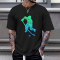 Men's & Women's Ice Hockey Player Graphic T-Shirt - Heavyweight 180gsm Hockey Action Print with Puck & Goal Net Design, Breathable Short Sleeve Athletic Tee, S-XXXL Sizes (Black with Green Back Print) - Unisex for games, Practice, Casual Wear