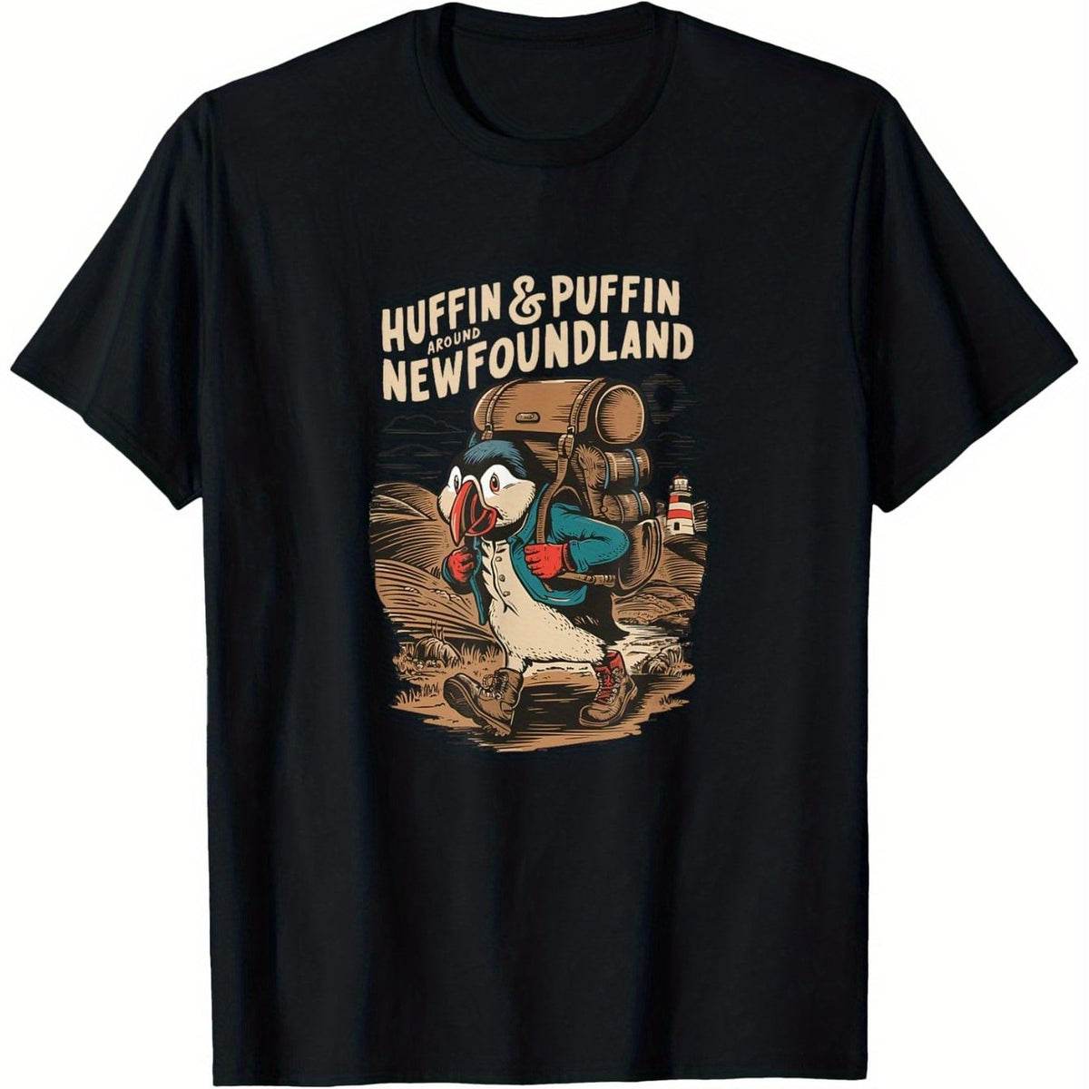 Huffin & Puffin Newfoundland Adventure T-Shirt - Made from 100%, This Unique Souvenir Design from Atlantic Canada Features a Cartoon Bird Illustration. It'S an Ideal Gift for Men, Women, Dads, Moms, And Friends, Available in Sizes S to XXXL