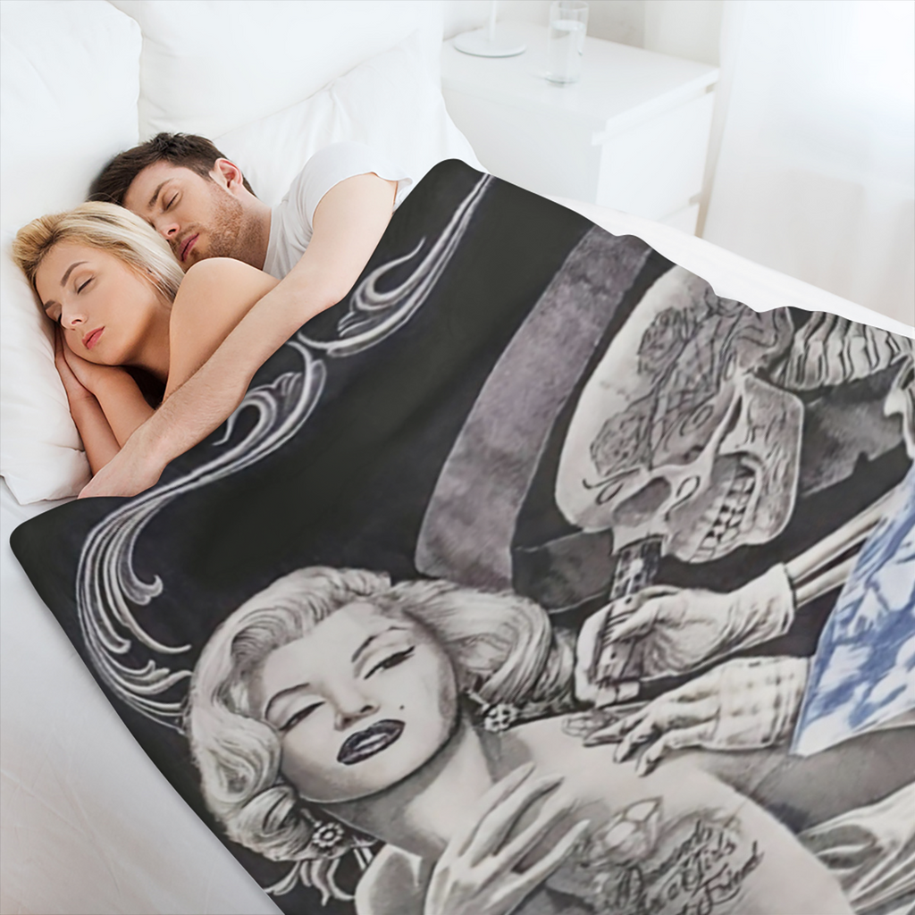 Contemporary Hypoallergenic Flannel Throw Blanket with Skeleton and Diamond Graphic, Luxurious Plush Multipurpose Bedding, Digital Print, All- Season Comfort Polyester,