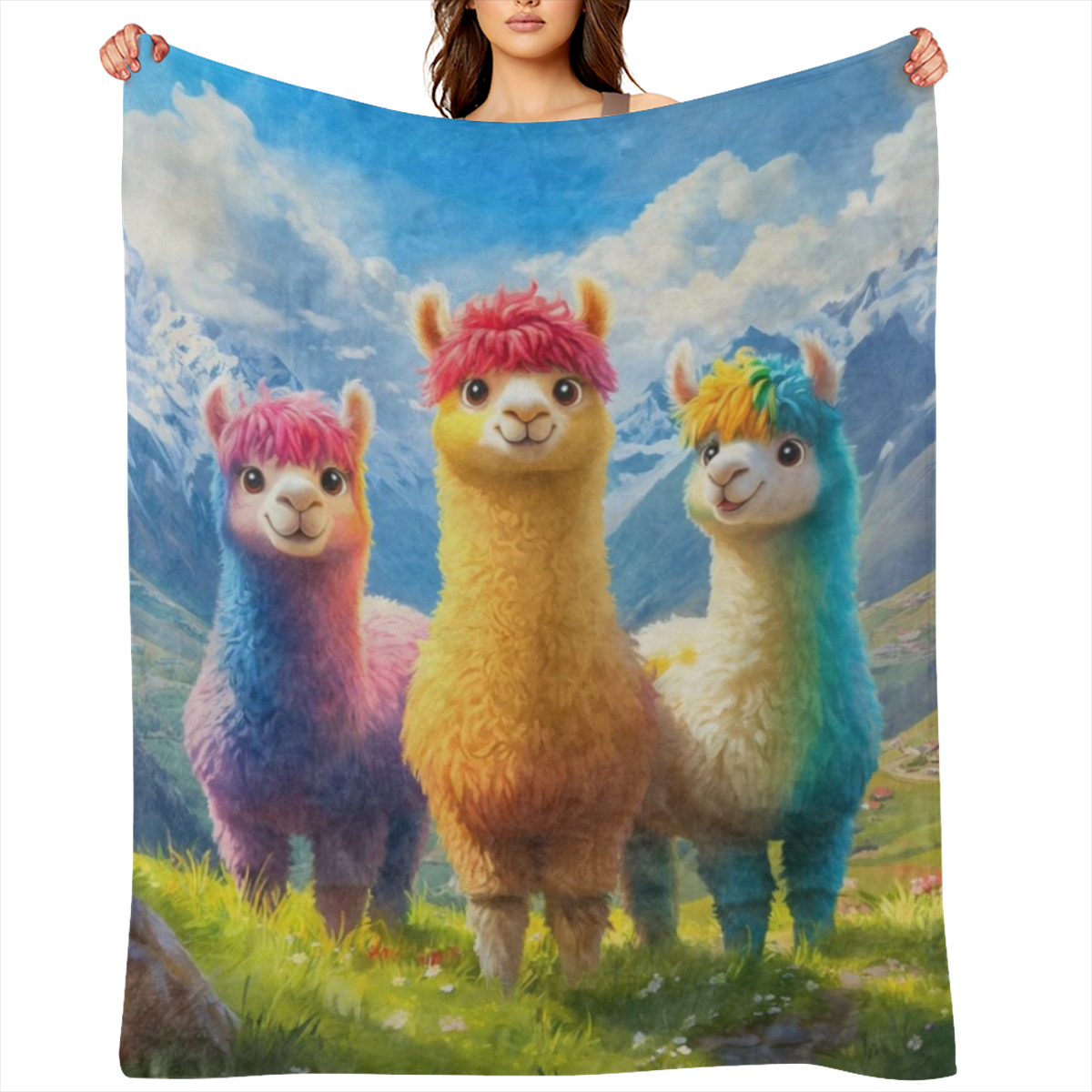 Cute Colorful Llama Blanket Soft Cozy Flannel Throw Blanket for Men Women Adults Kids Warm Yet Lightweight Blankets for Travel, Bed, Couch, Fuzzy Outdoor Comfort Wrap
