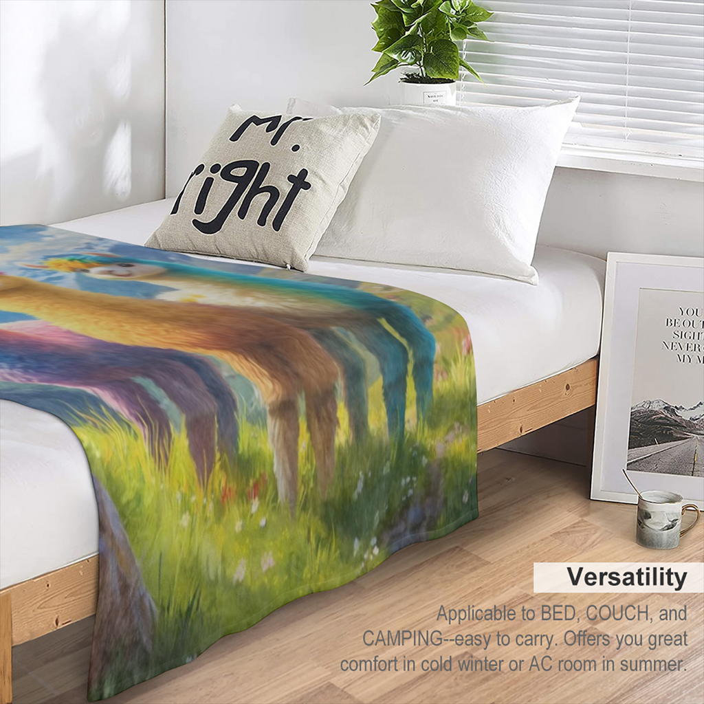 Cute Colorful Llama Blanket Soft Cozy Flannel Throw Blanket for Men Women Adults Kids Warm Yet Lightweight Blankets for Travel, Bed, Couch, Fuzzy Outdoor Comfort Wrap