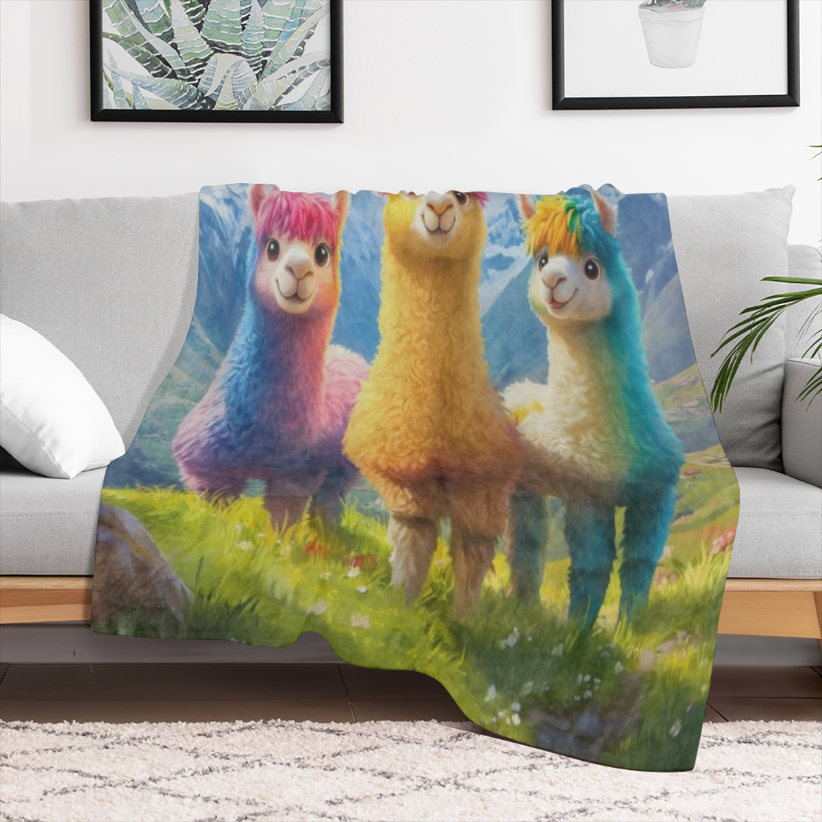 Cute Colorful Llama Blanket Soft Cozy Flannel Throw Blanket for Men Women Adults Kids Warm Yet Lightweight Blankets for Travel, Bed, Couch, Fuzzy Outdoor Comfort Wrap