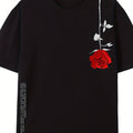 Men's Casual Short Sleeve T-Shirt - Black Geometric Rose Print, Breathable Soft Cotton, Regular Fit Round Neck, Machine Washable for Warm Weather & Casual Attire, Warm Weather Apparel | Round Neck Shirt | Comfortable Fabric
