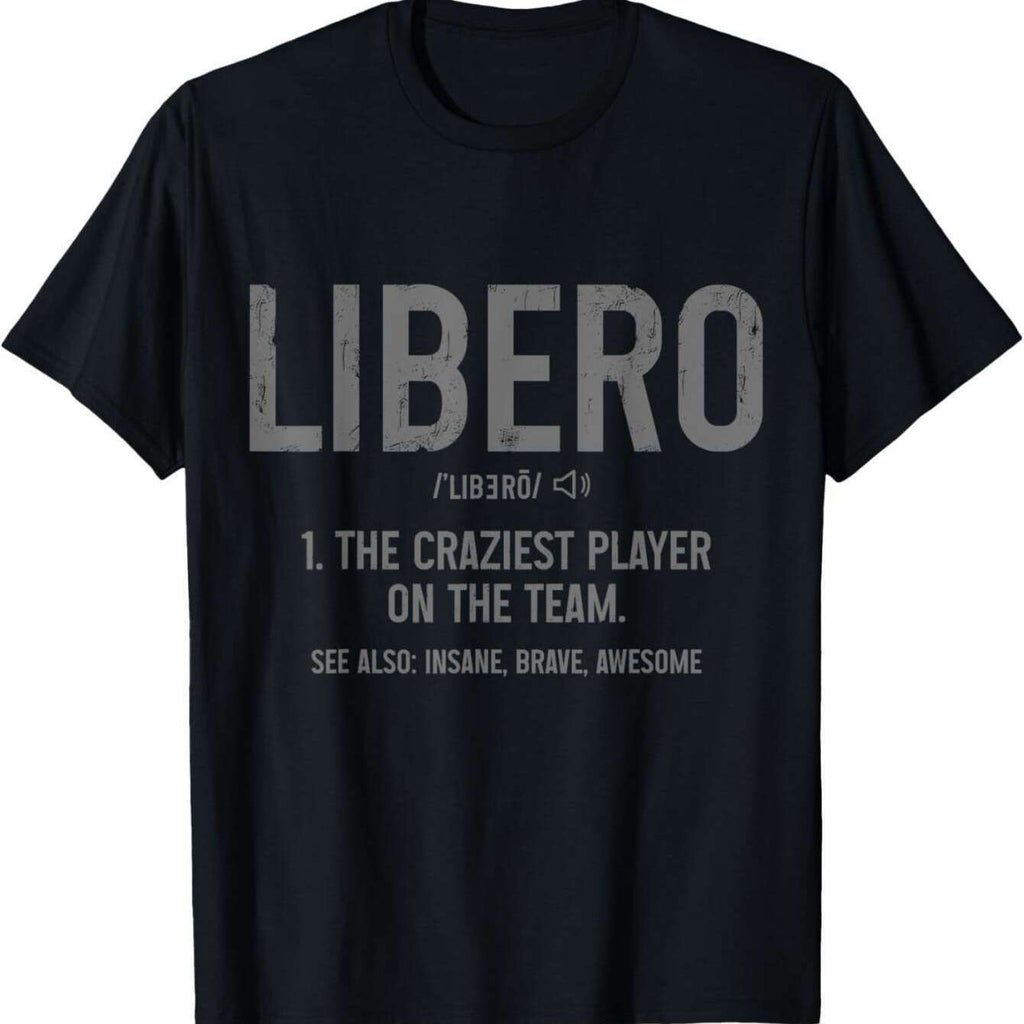 Men's Vintage Volleyball Libero T-Shirt - Ibero Definition & libero Number 6 Graphic, Black Cotton Short Sleeve Tee for Beach Players, Casual Sportswear, Machine Washable, Volleyball Accessories (Official-Like Design)