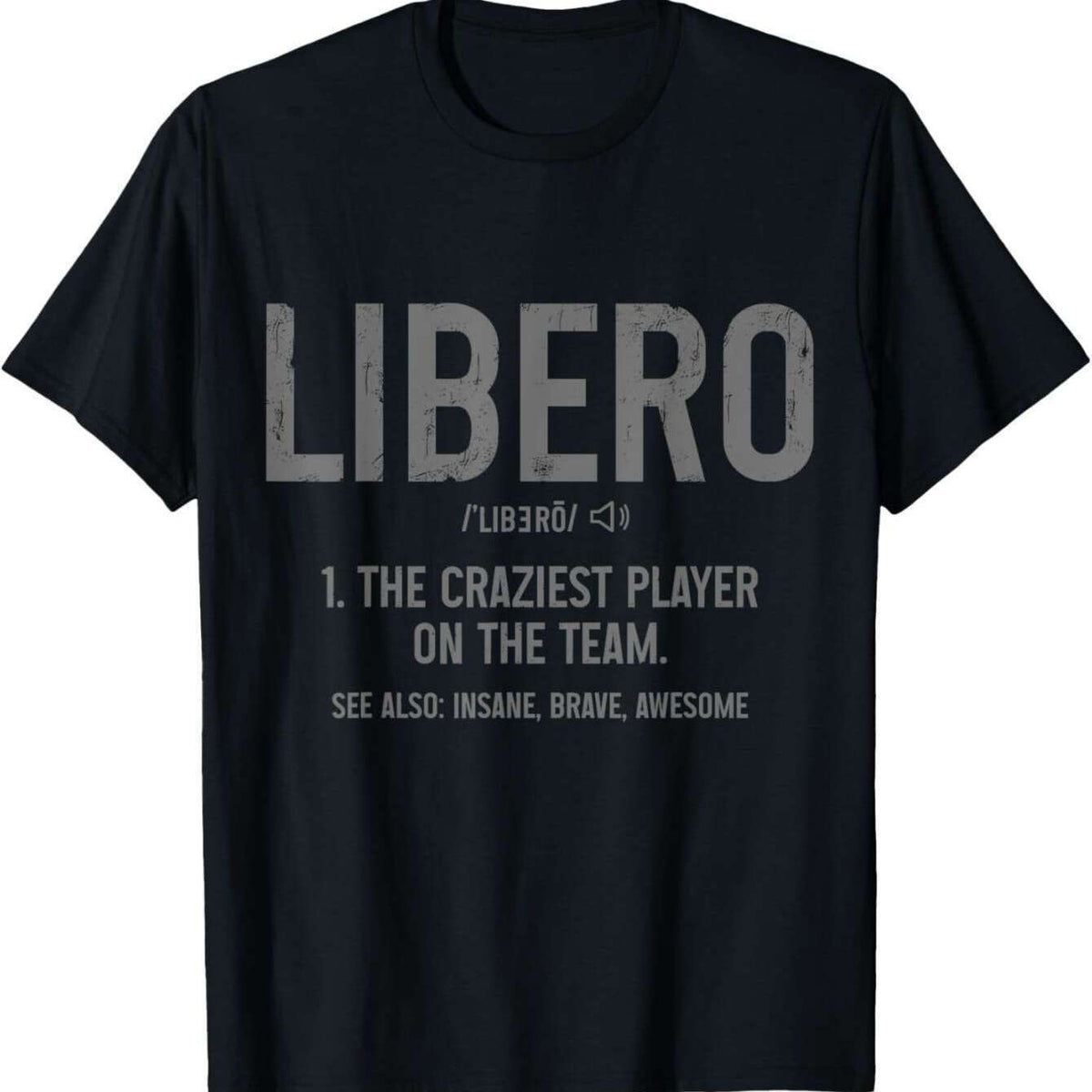 Men's Vintage Volleyball Libero T-Shirt - Ibero Definition & libero Number 6 Graphic, Black Cotton Short Sleeve Tee for Beach Players, Casual Sportswear, Machine Washable, Volleyball Accessories (Official-Like Design)
