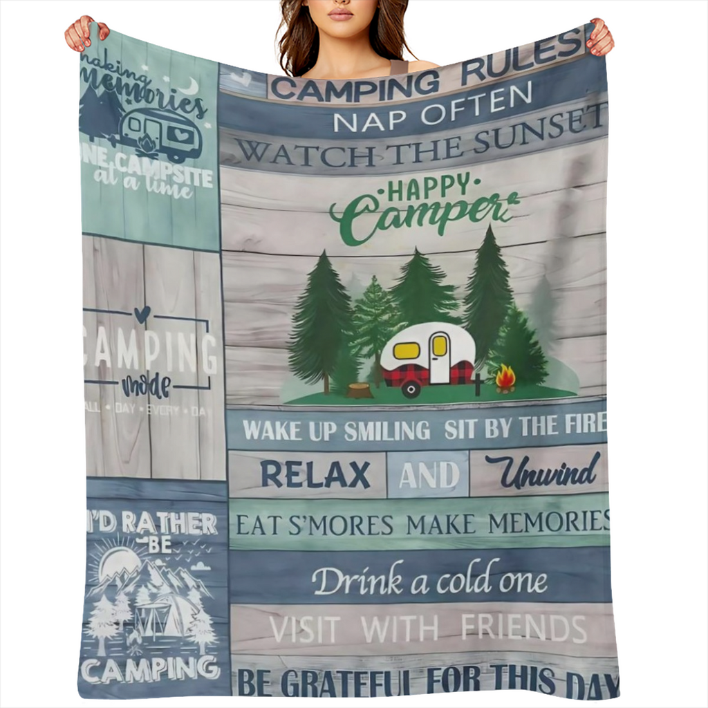 Comfortable Soft Flannel camping blanket - perfect for RV, travel and all seasons - allergy- resistant, lightweight throwing blanket for women, girls and adults, RV gifts, bedding, campers