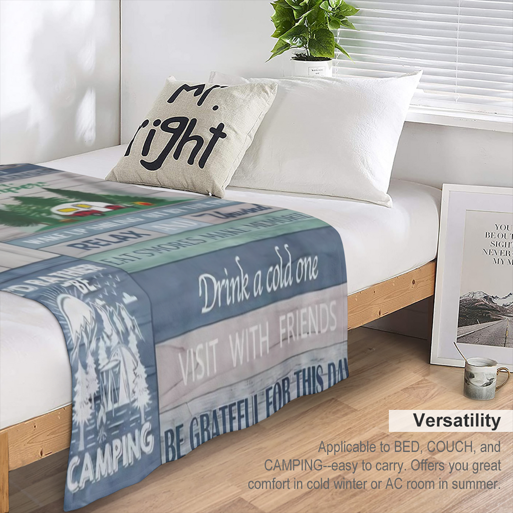 Comfortable Soft Flannel camping blanket - perfect for RV, travel and all seasons - allergy- resistant, lightweight throwing blanket for women, girls and adults, RV gifts, bedding, campers