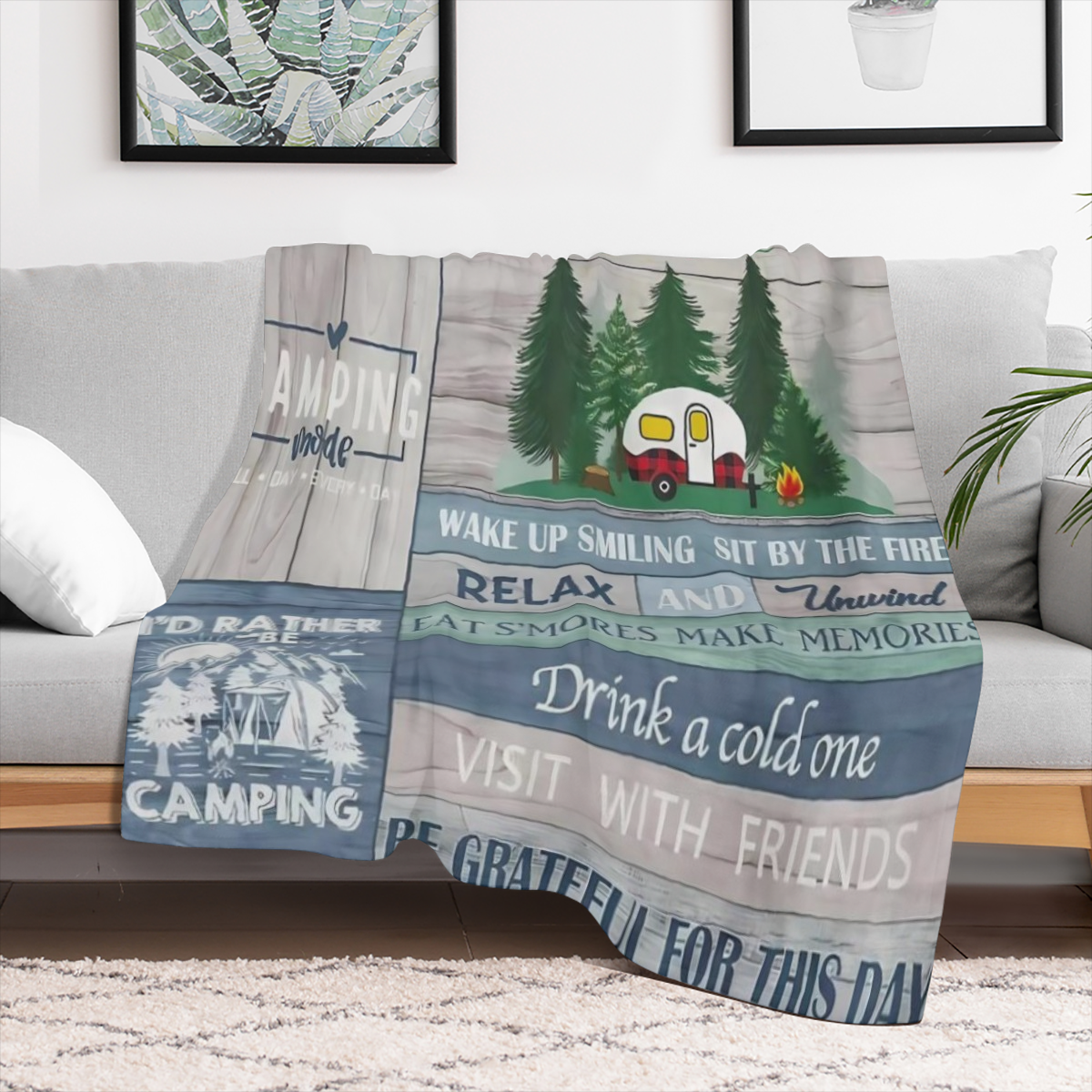 Comfortable Soft Flannel camping blanket - perfect for RV, travel and all seasons - allergy- resistant, lightweight throwing blanket for women, girls and adults, RV gifts, bedding, campers