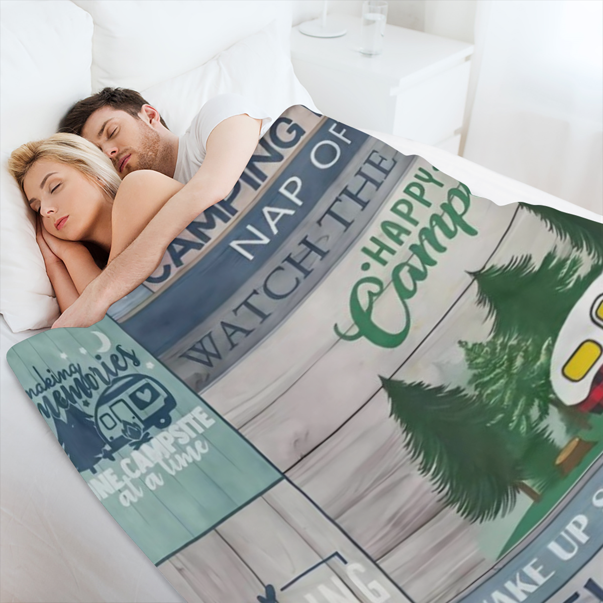 Comfortable Soft Flannel camping blanket - perfect for RV, travel and all seasons - allergy- resistant, lightweight throwing blanket for women, girls and adults, RV gifts, bedding, campers