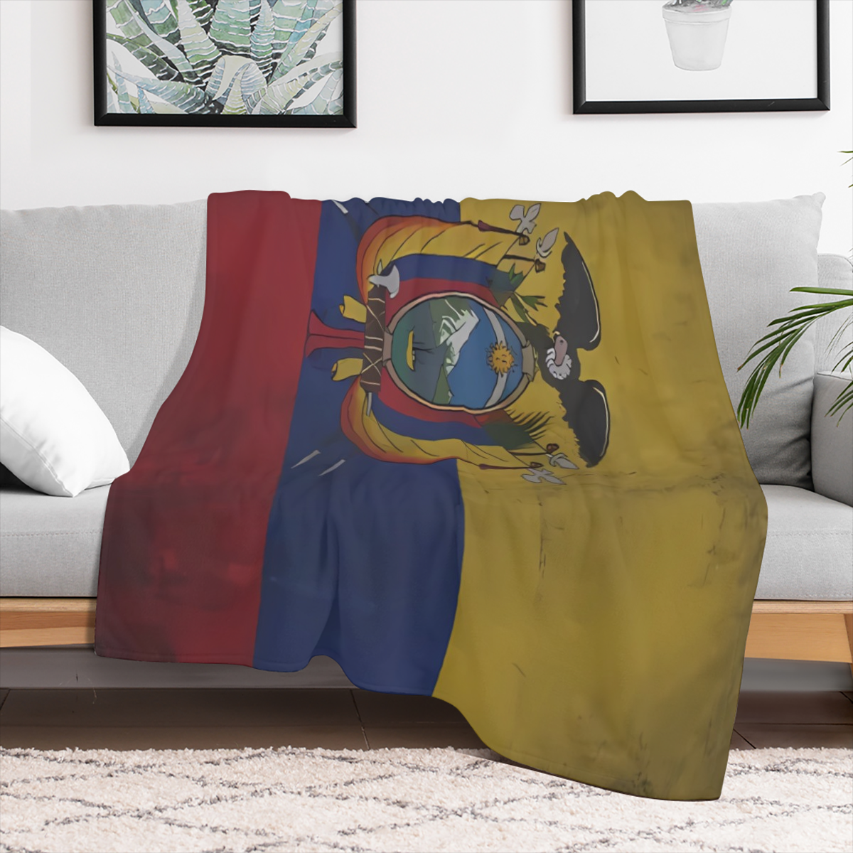 Comfortable and Cozy Ecuador Vintage Flag Flannel Blanket Soft and Comfortable All Season Blanket for Sofa Couch and Living Room, 280gsm 100 Polyester,