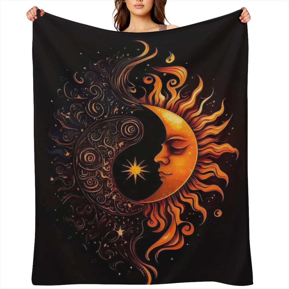 1pc Flannel Creative Boho Sun And Moon Printed Blanket Comfortable And Soft For Adults Multi- specification Four Seasons Blanket Air Conditioning Nap Casual Sofa Blanket Print Blanket
