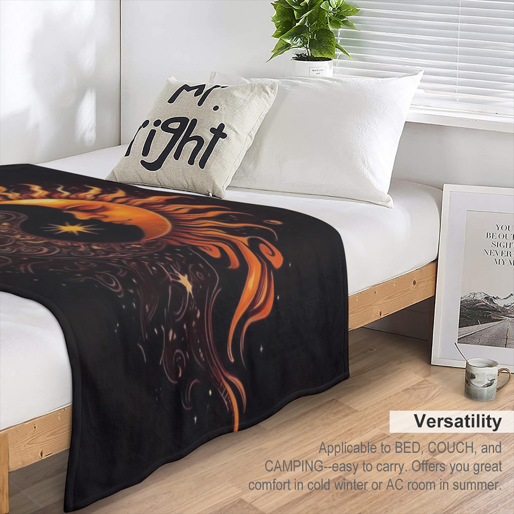 1pc Flannel Creative Boho Sun And Moon Printed Blanket Comfortable And Soft For Adults Multi- specification Four Seasons Blanket Air Conditioning Nap Casual Sofa Blanket Print Blanket