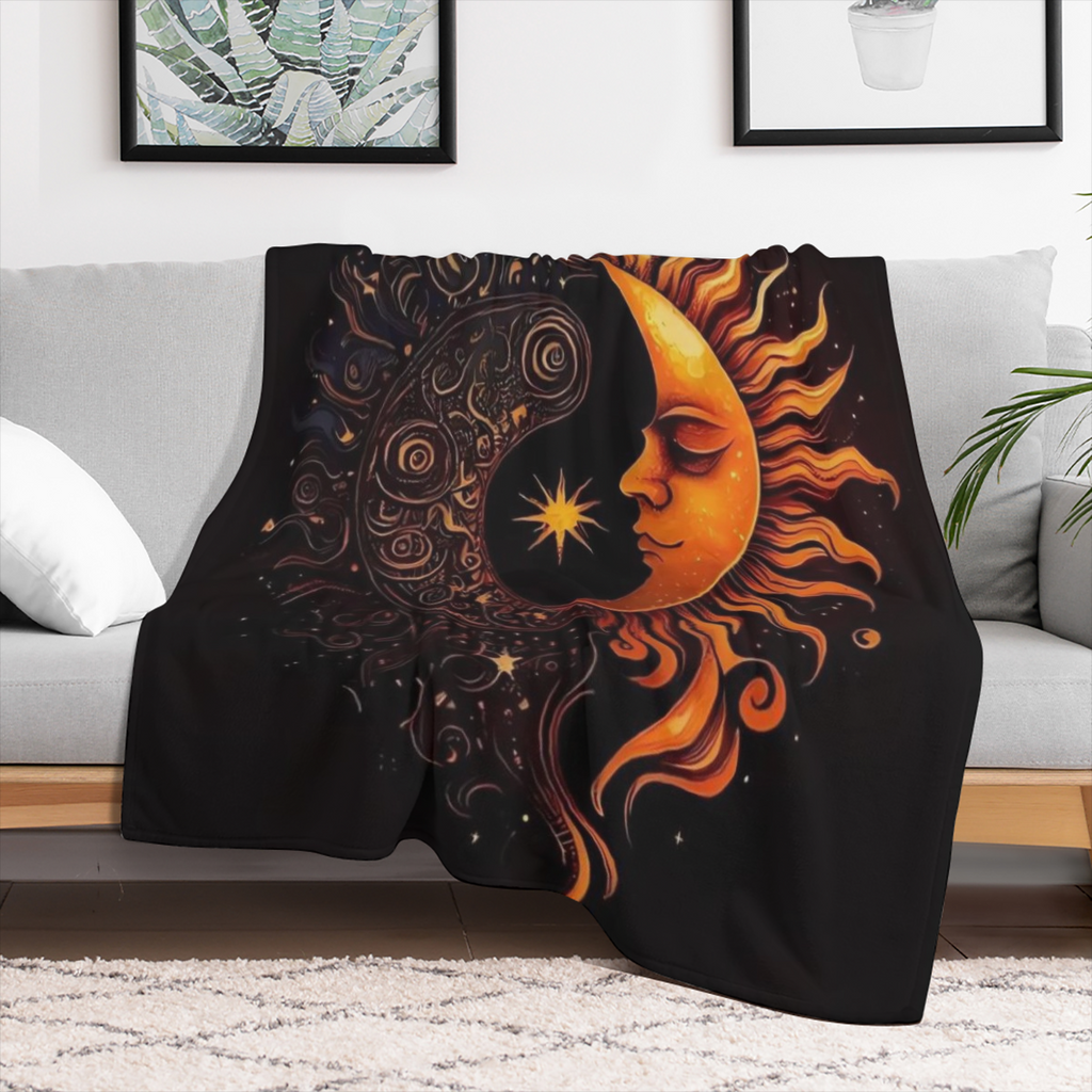 1pc Flannel Creative Boho Sun And Moon Printed Blanket Comfortable And Soft For Adults Multi- specification Four Seasons Blanket Air Conditioning Nap Casual Sofa Blanket Print Blanket
