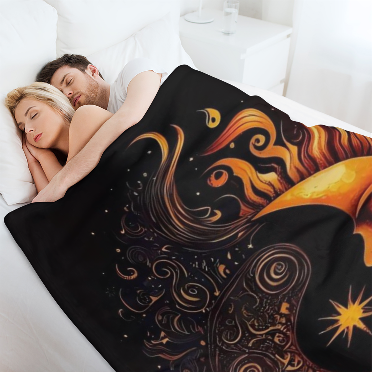 1pc Flannel Creative Boho Sun And Moon Printed Blanket Comfortable And Soft For Adults Multi- specification Four Seasons Blanket Air Conditioning Nap Casual Sofa Blanket Print Blanket