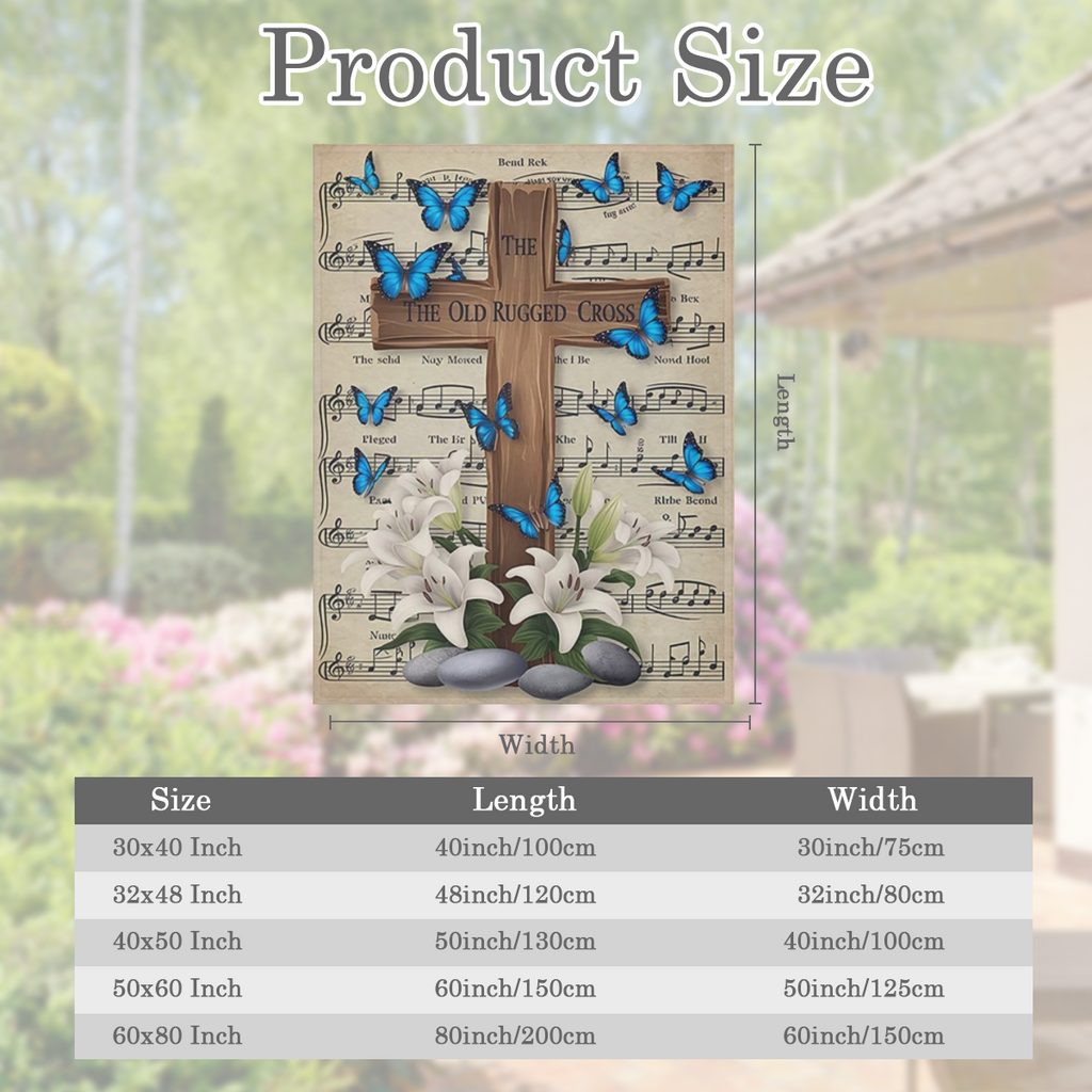 1pc Wooden Cross Throw Blanket The Old Rugged Cross Music Note & Butterfly Print Suitable for Bedroom Decor Living Room Decor Guest Room Decor Chapel Decor Funeral Decor Memorial Decor