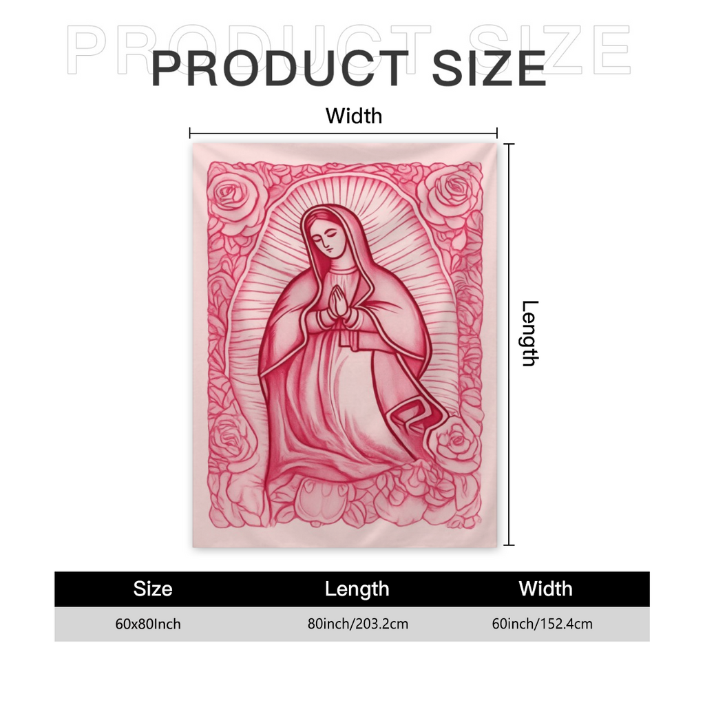 Pink Mary Floral Blanket, Cozy Pink Virgin Mary Blanket-Super Soft With Floral Pattern, Warm Flannel Prayer Christian Throw For Mom, Grandma, Birthday And Valentine'S Day