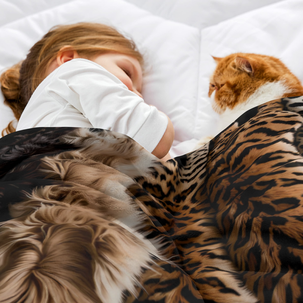 2D Flat, 1pc, Soft Cozy Blanket, Luxury Plush Faux Fur Flannel Blanket, with Realistic Leopard Cheetah Coyote Mink Animal Prints Ultra Soft Blanket All Season Comfort for Sofa Bed Camping Travel Cozy