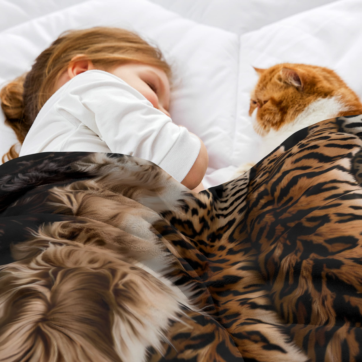 2D Flat, 1pc, Soft Cozy Blanket, Luxury Plush Faux Fur Flannel Blanket, with Realistic Leopard Cheetah Coyote Mink Animal Prints Ultra Soft Blanket All Season Comfort for Sofa Bed Camping Travel Cozy