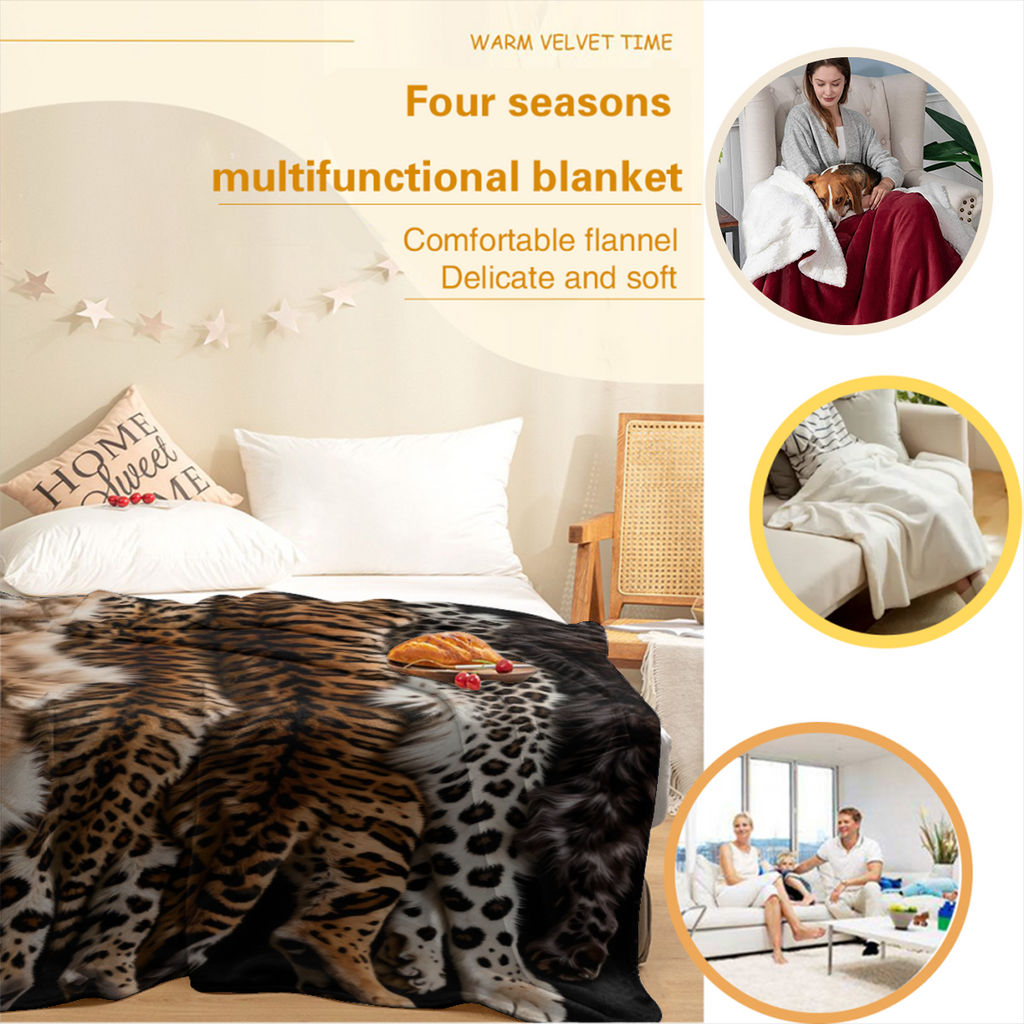 2D Flat, 1pc, Soft Cozy Blanket, Luxury Plush Faux Fur Flannel Blanket, with Realistic Leopard Cheetah Coyote Mink Animal Prints Ultra Soft Blanket All Season Comfort for Sofa Bed Camping Travel Cozy