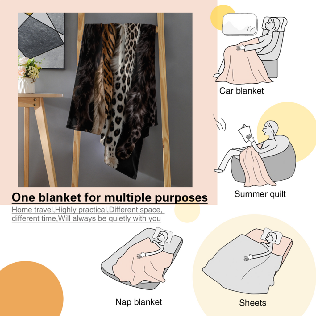 2D Flat, 1pc, Soft Cozy Blanket, Luxury Plush Faux Fur Flannel Blanket, with Realistic Leopard Cheetah Coyote Mink Animal Prints Ultra Soft Blanket All Season Comfort for Sofa Bed Camping Travel Cozy